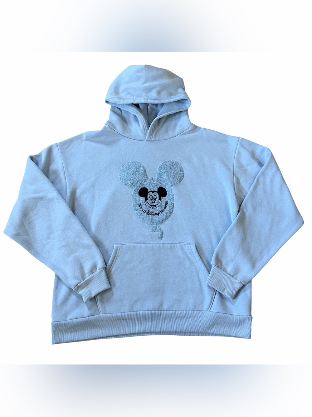 Tokyo Disney Resort Japan Mickey Balloon Hoodie Sweatshirt Adult Sz L Blue EUC